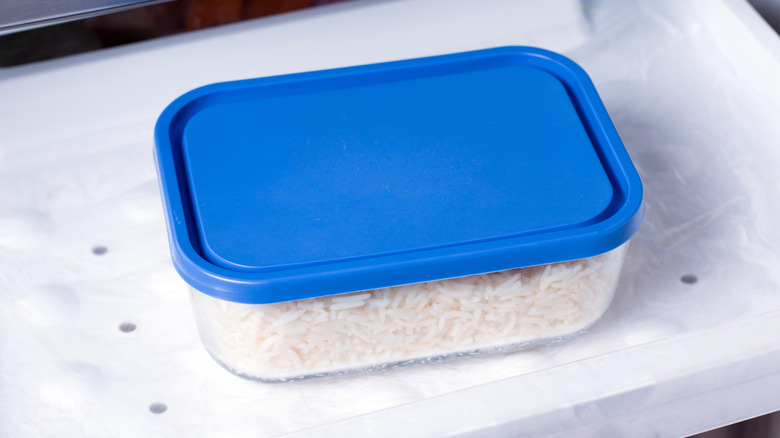 Rice in container in fridge