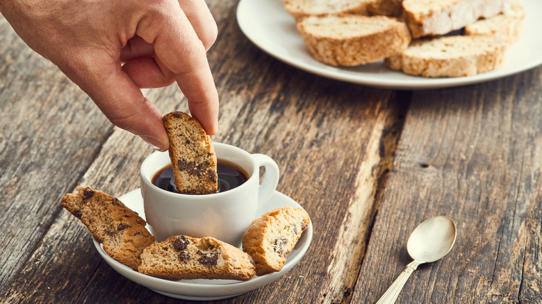 Biscotti dunked in coffee