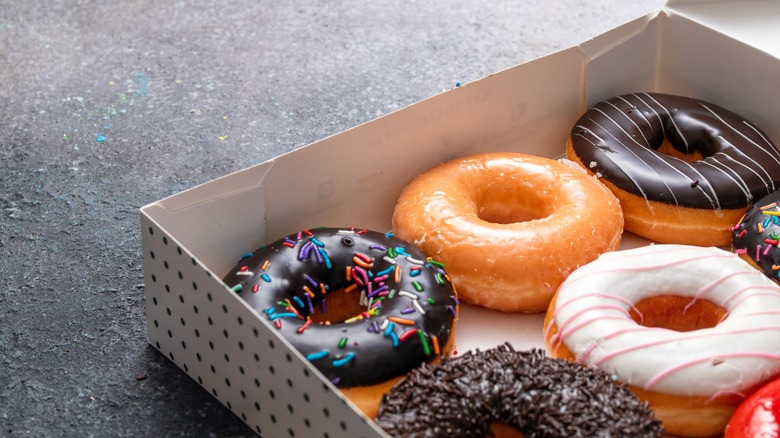 Donuts in a cardboard box