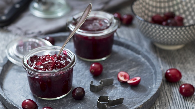 Two small jars of cranberry sauce