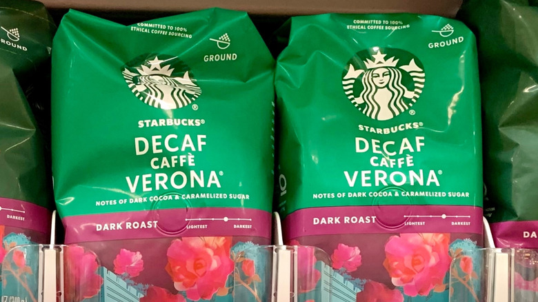 Packets of Starbucks decaf Caffe Verona ground coffee