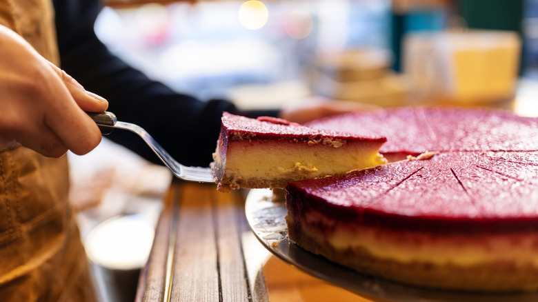 worker serving cake