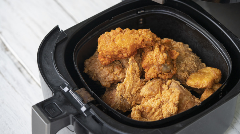 Fried chicken in air fryer basket