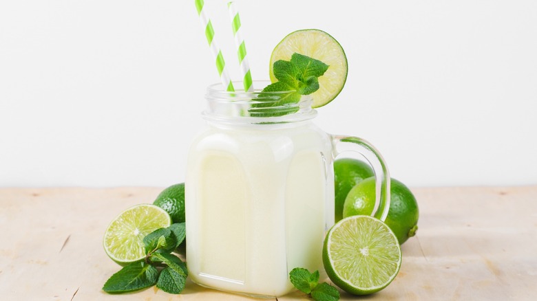 Mint limeade in a jar glass