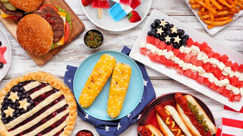 Top-down view of Fourth of July foods