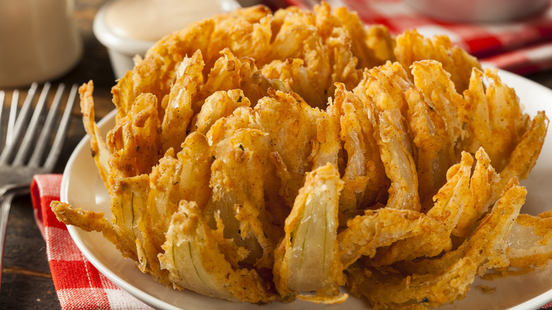 bloomin' onion on a plate