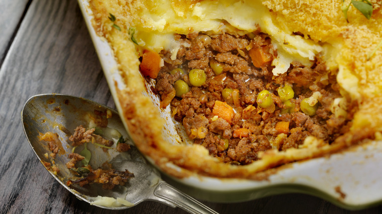 cottage pie in casserole dish 