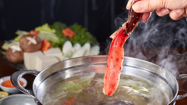 crab legs in boiling water