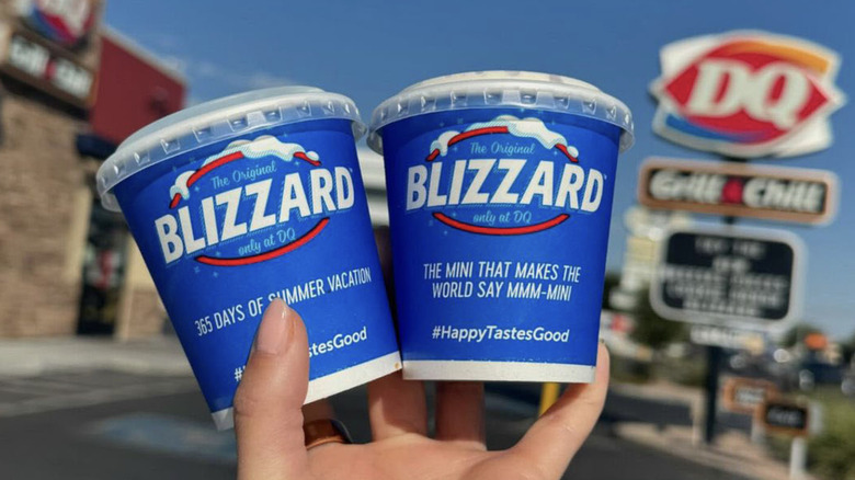 Dairy Queen Blizzards in blue cups with lids