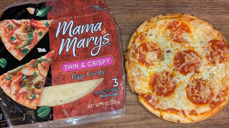 Mama Mary's thin and crispy pizza crust packaging