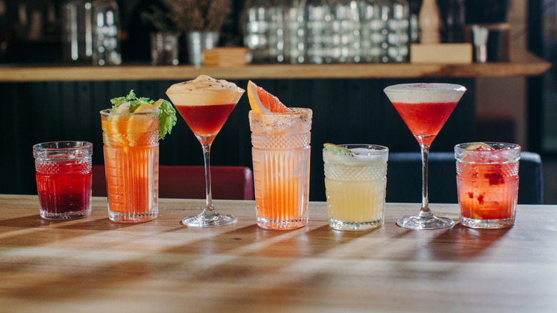 various cocktails on a bar