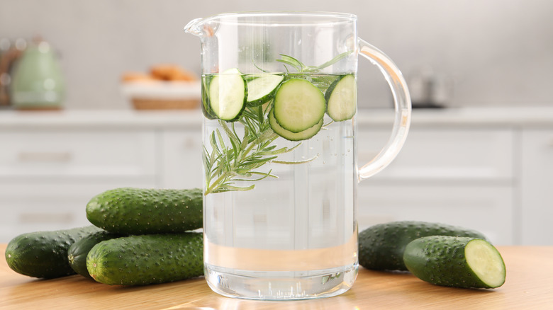 A pitcher of cucumber-infused water