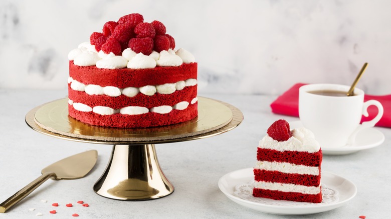 Red velvet cake with raspberries