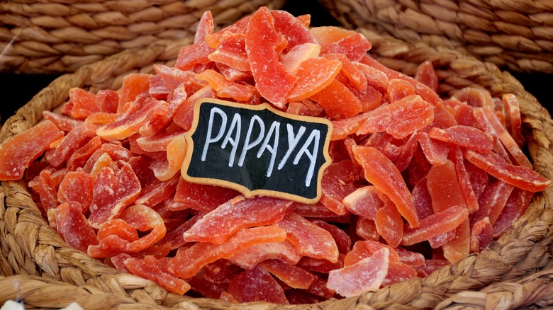 pieces of dried papaya in basket