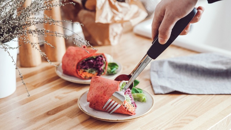 plating a burrito with a set of AnyTongs