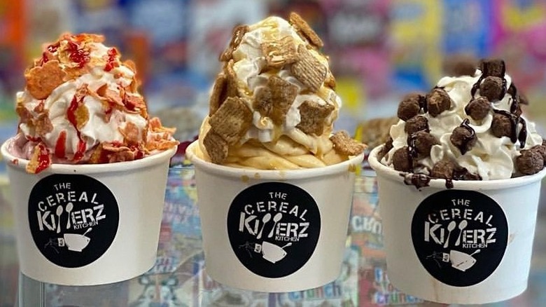 Three Cereal Killerz cereal-topped ice cream bowls
