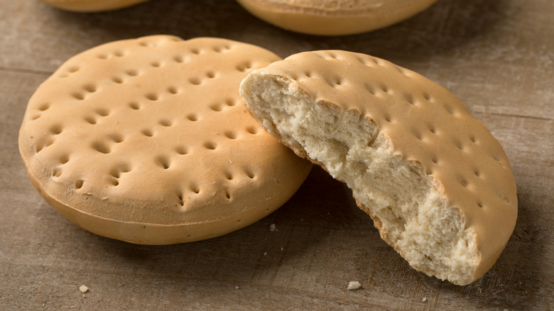 hardtack bread on a wooden board