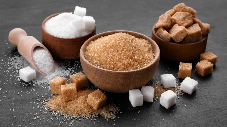 sugar types pictured on table