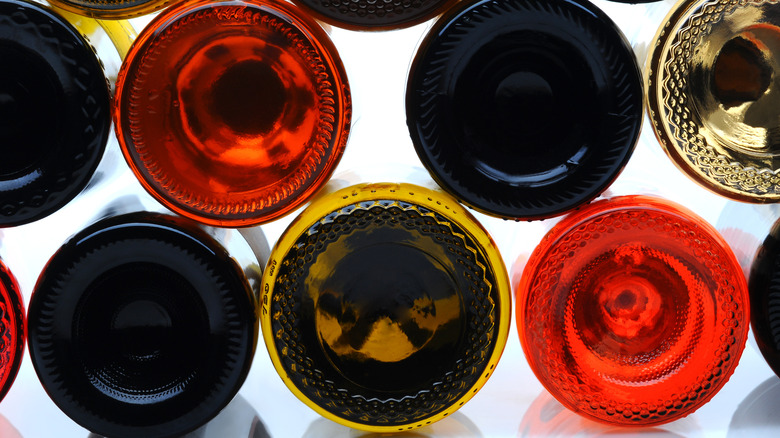 Close-up of wine bottle punts