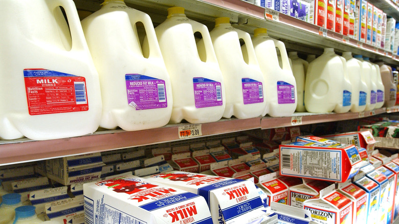 Milk on grocery store shelves