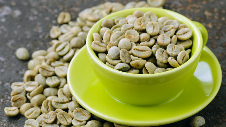 green coffee beans in cup