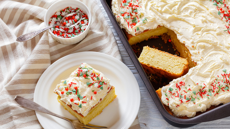 Vanilla sheet cake with sprinkles