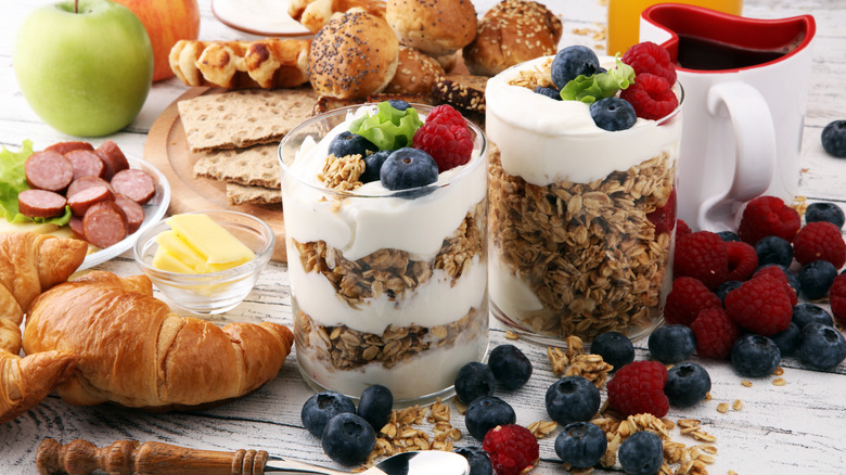 Yogurt parfaits and German breakfast food