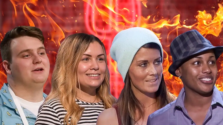 Composite image of Hell's Kitchen winners against a fire background