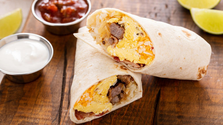 Breakfast burritos on table