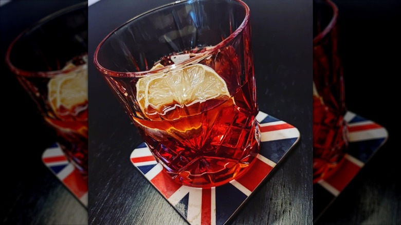 Gin and Dubonnet cocktail on British flag