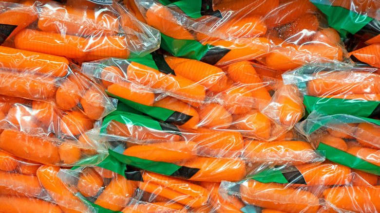 bags of baby carrots at grocery store