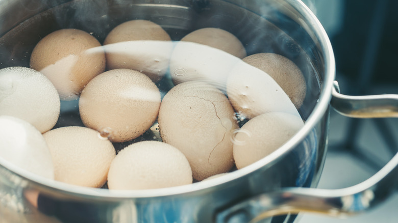 egg cracked in pot