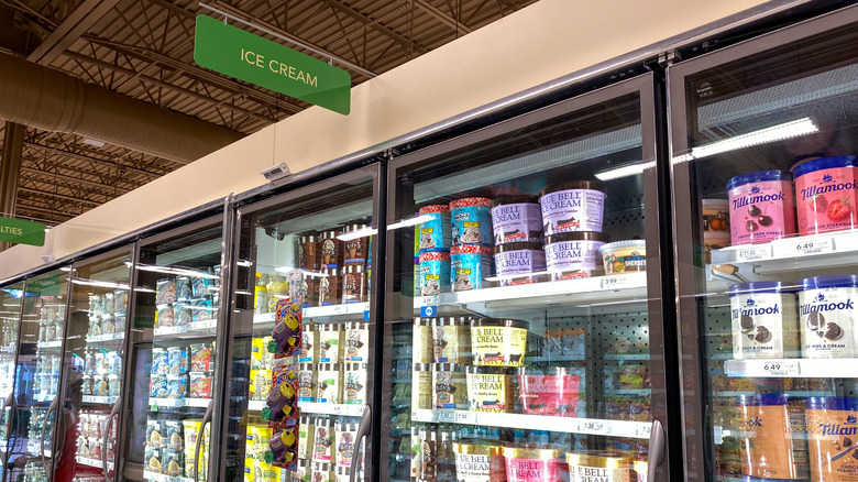 Ice cream section of supermarket