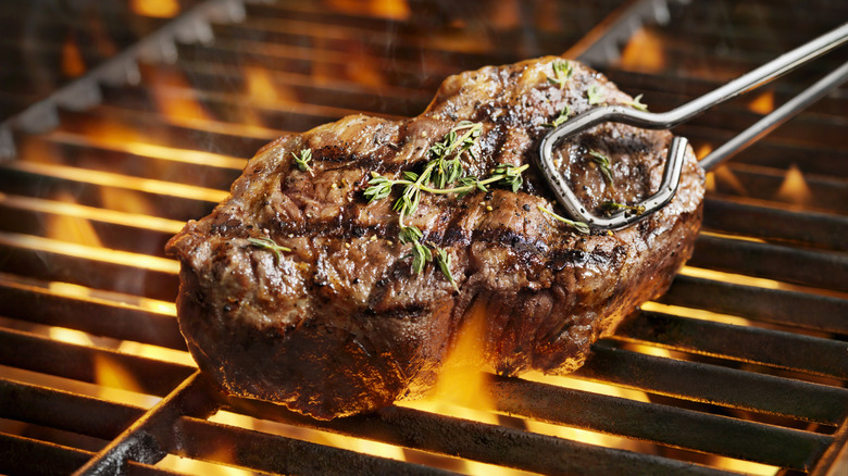 A steak on the grill
