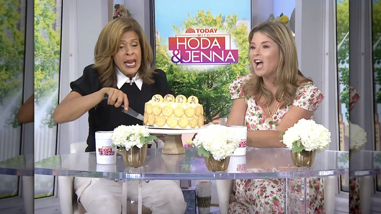 Hoda Kotb and Jenna Bush with Ritz birthday cake