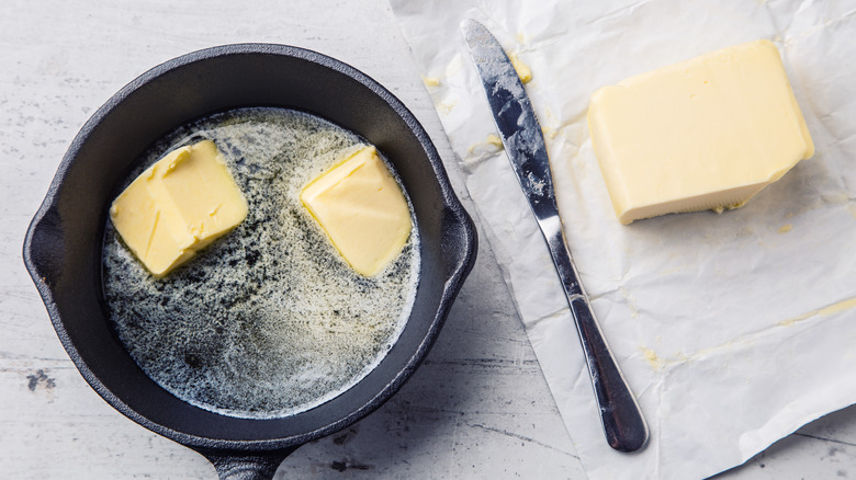 butter melting in a pan