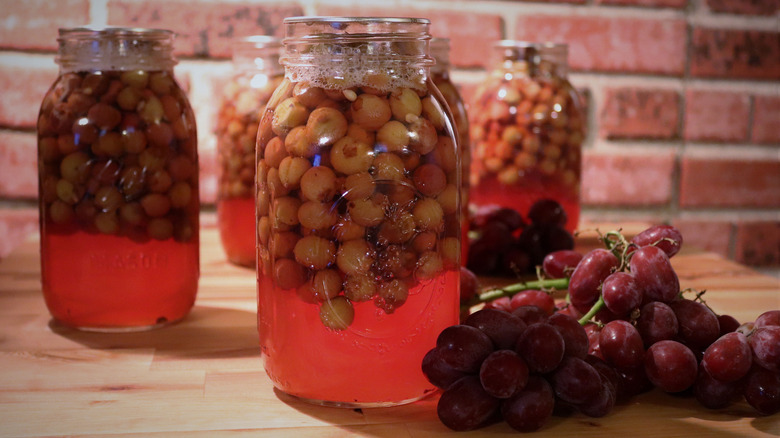 Grapes in mason jars