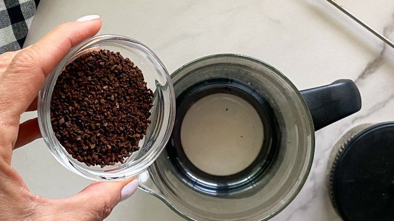 coffee grounds over french press