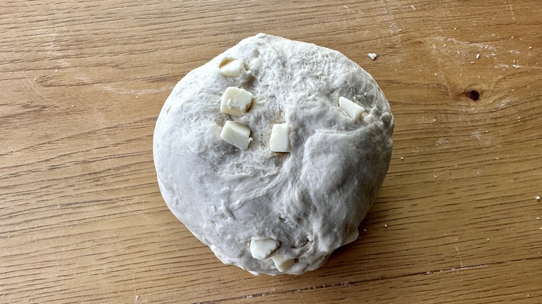 Asiago cheese kneaded into dough