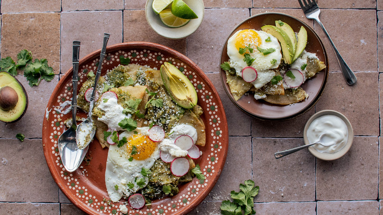 homemade chilaquiles in plate 