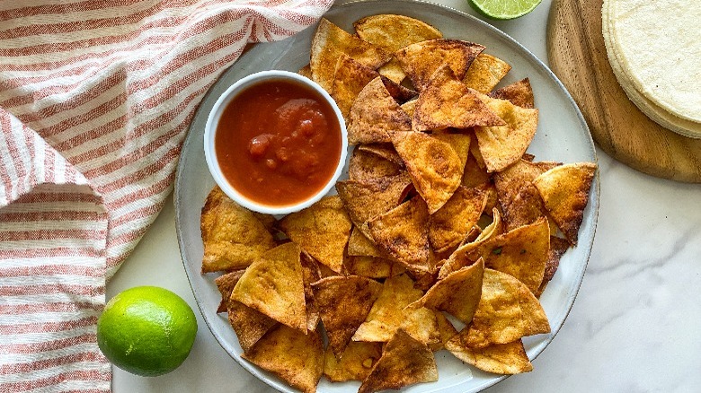 chips on plate with salsa