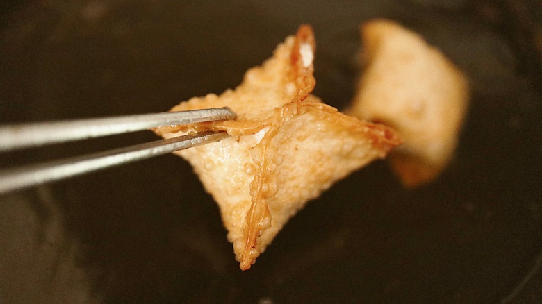 close-up of fried crab rangoon