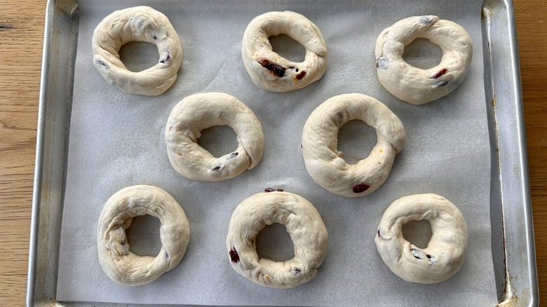 dough rings on baking sheet