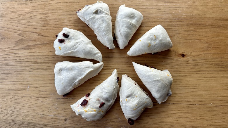 portioned cranberry bagel dough