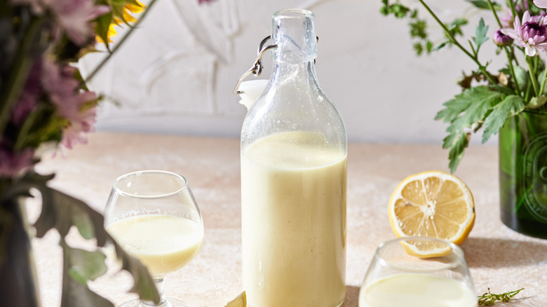 bottle of limoncello on table