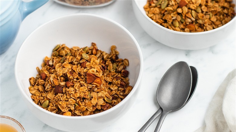 homemade crunchy granola in jar  