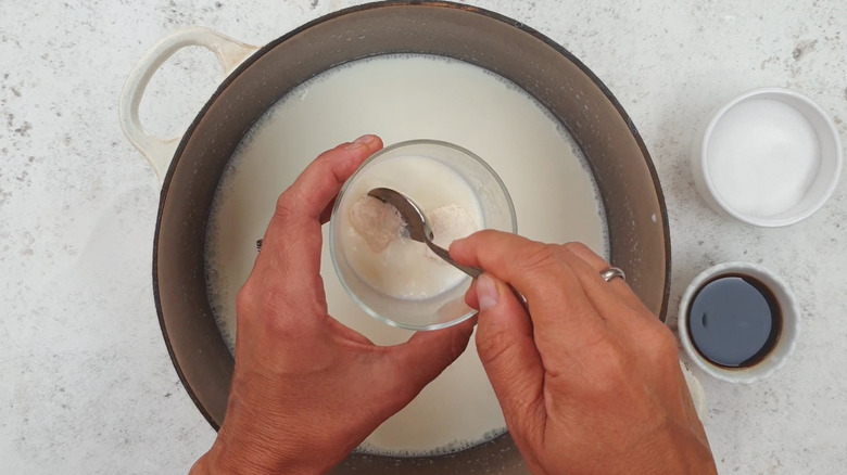 Mixing the yogurt starter