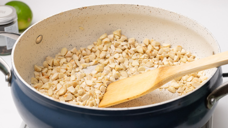 Toasting chopped almonds on stovetop