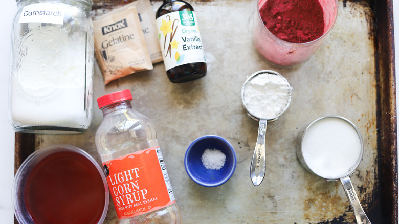 Ingredients for homemade raspberry marshmallows