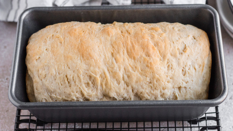 baked bread loaf in pan